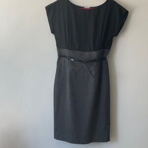 White House Black Market Gray Sheath Dress Cap Sleeve Midi